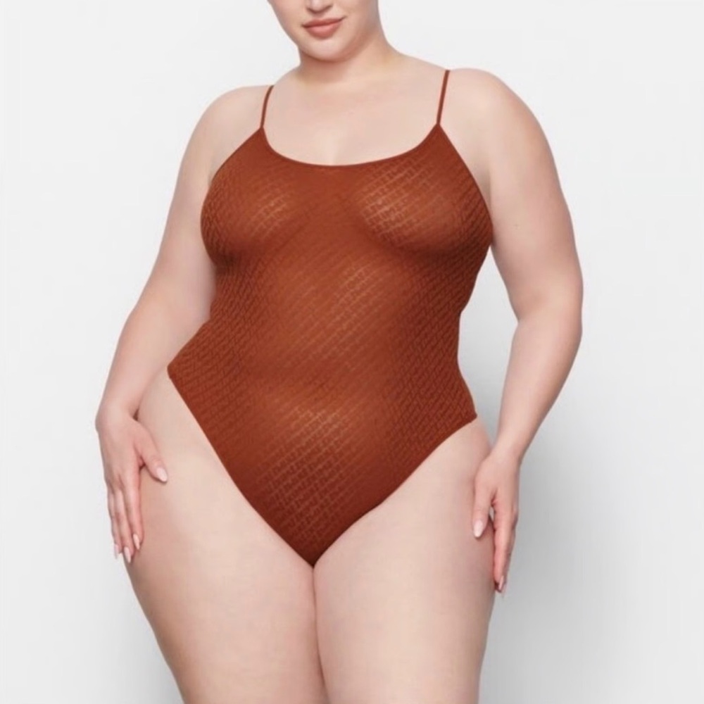 SKIMS logo mesh cami bodysuit